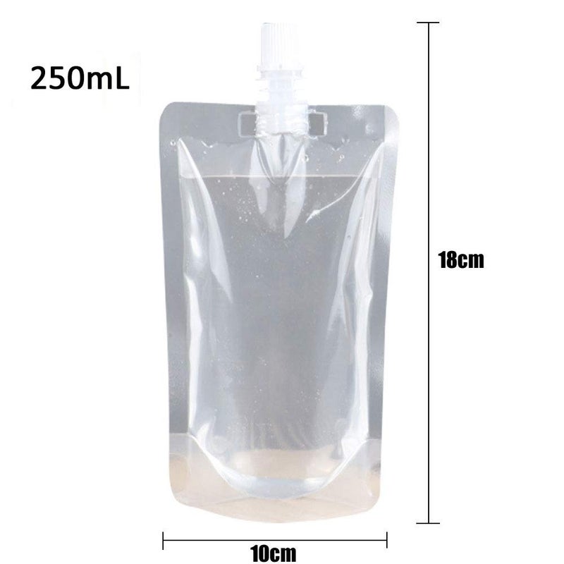 JIELUO 50 beverage bags, transparent smoothie bag container, heavy-duty hand-held leak-proof and sealable beverage bag, 8.4oz for frozen juice beverage bottles, a plastic funnel (250ml) - Image 5